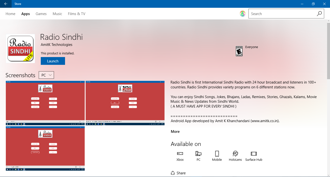 Radio Sindhi on Microsoft Windows Store