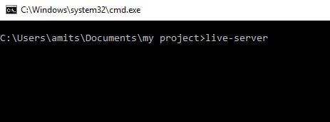project folder open in cmd to execute live reload